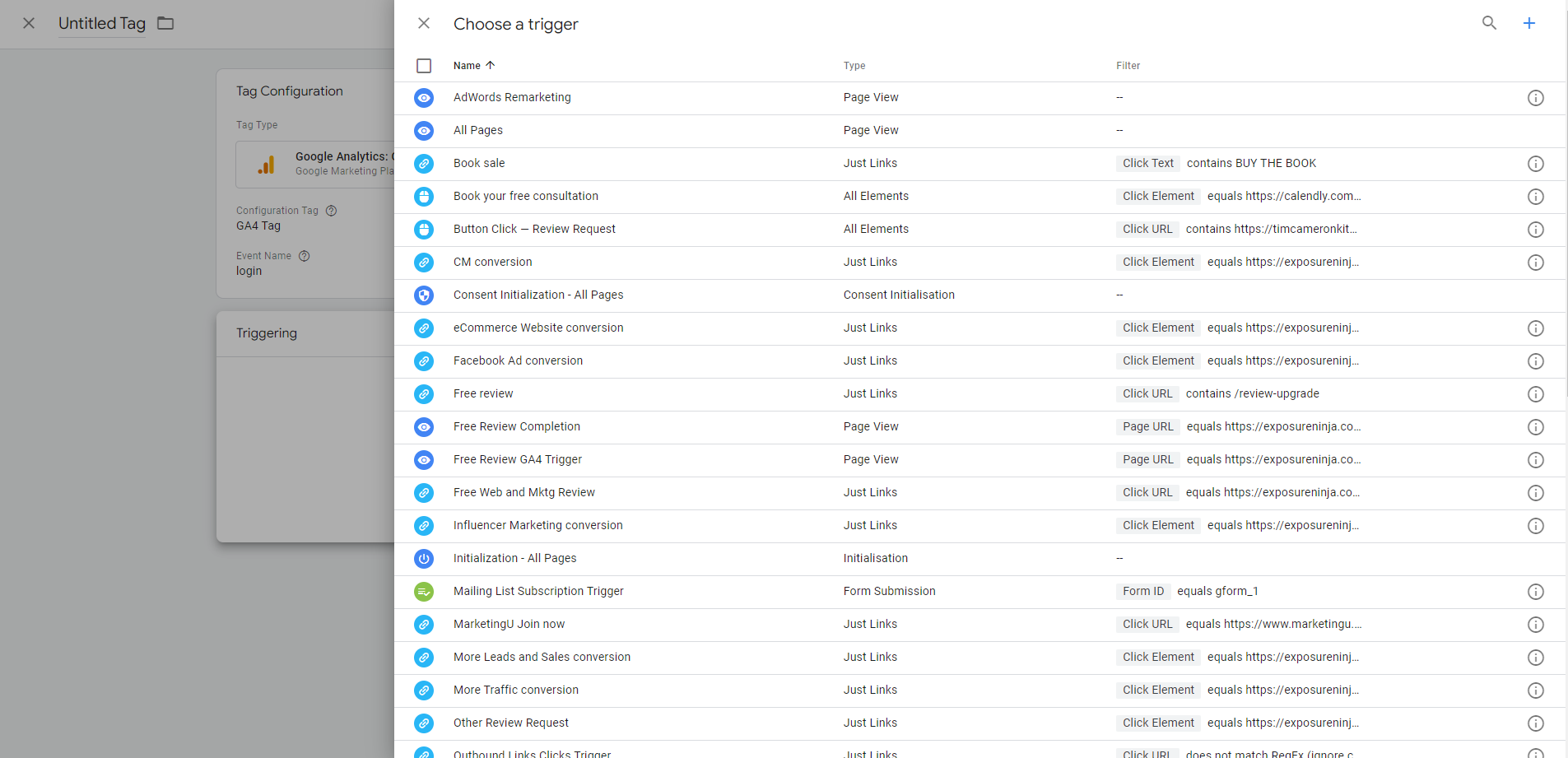 Choose a trigger page in GTM