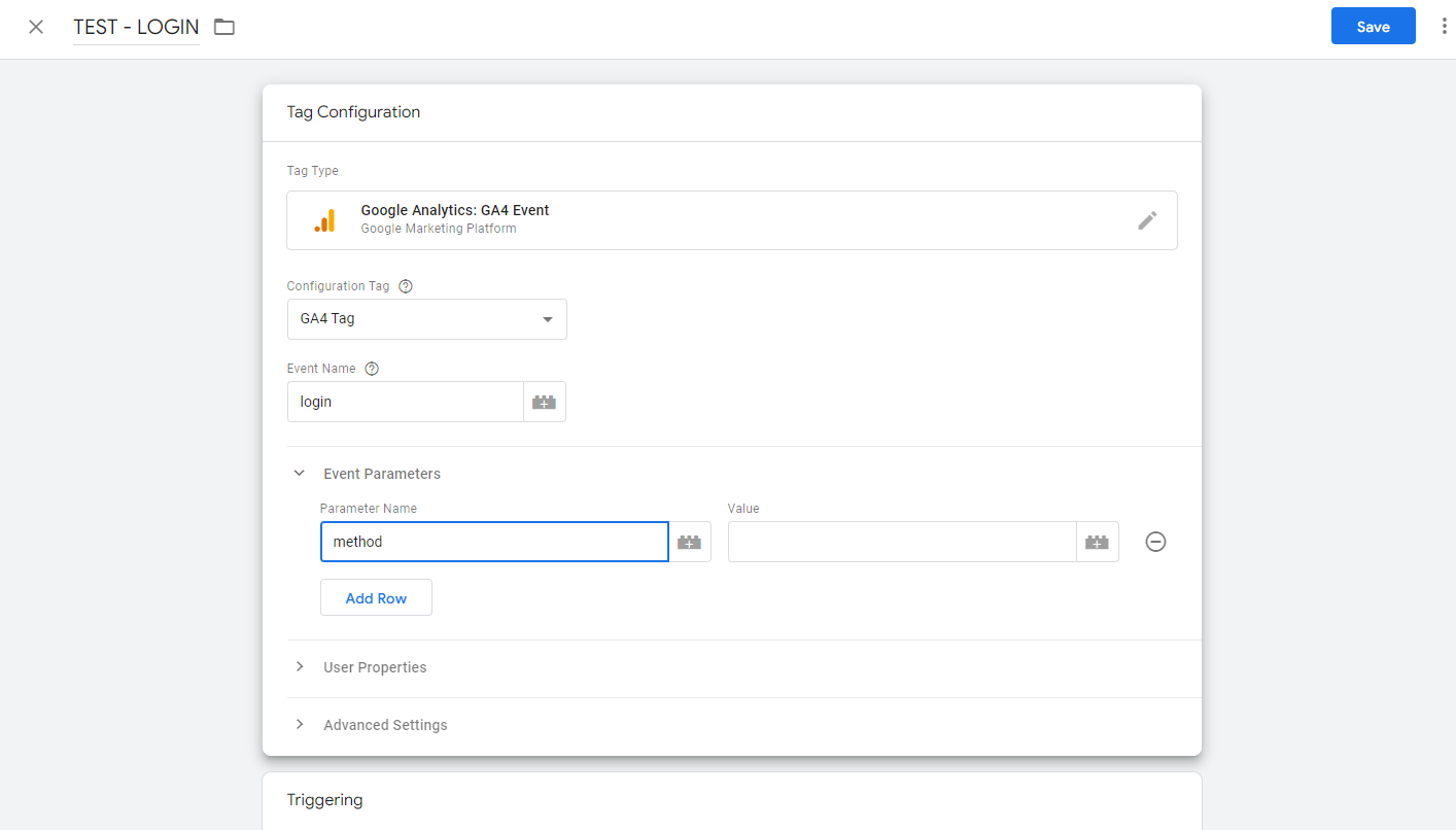 Enter parameters in GTM