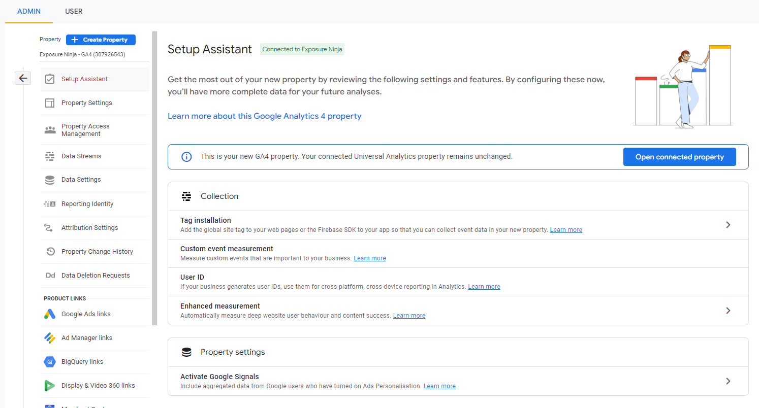 Google Analytics property Setup Assistant connected screen