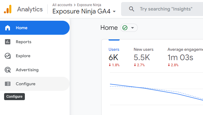 Location of the configure page in GA4