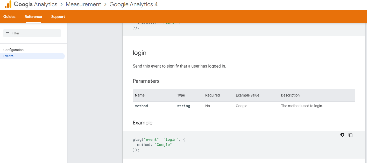 Recommended event parameters
