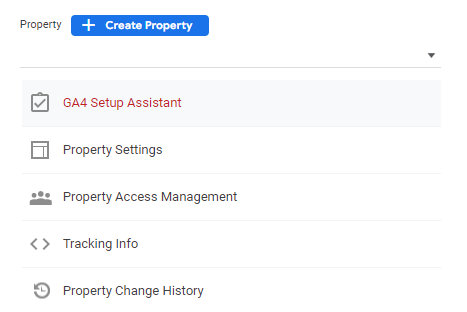 The Account and Property columns in Google Analytics 4