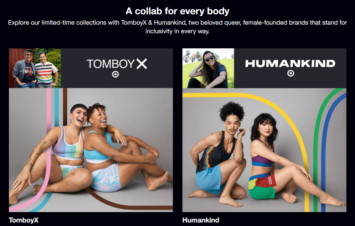 Screenshot of some of Targets pride collection products and collaborations