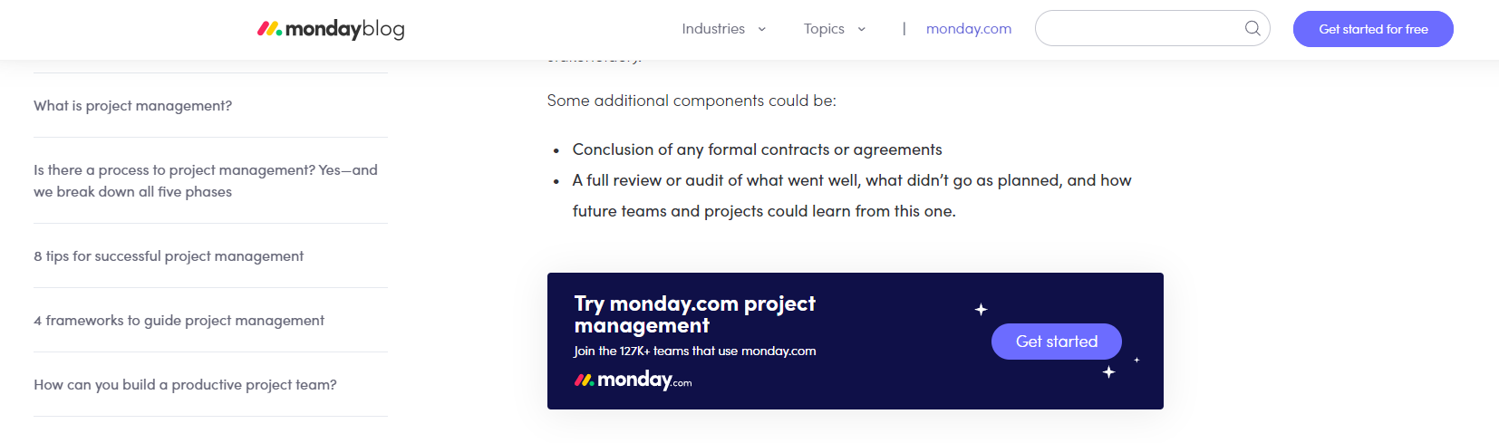 Screenshot of a call to action Monday include in a blog post