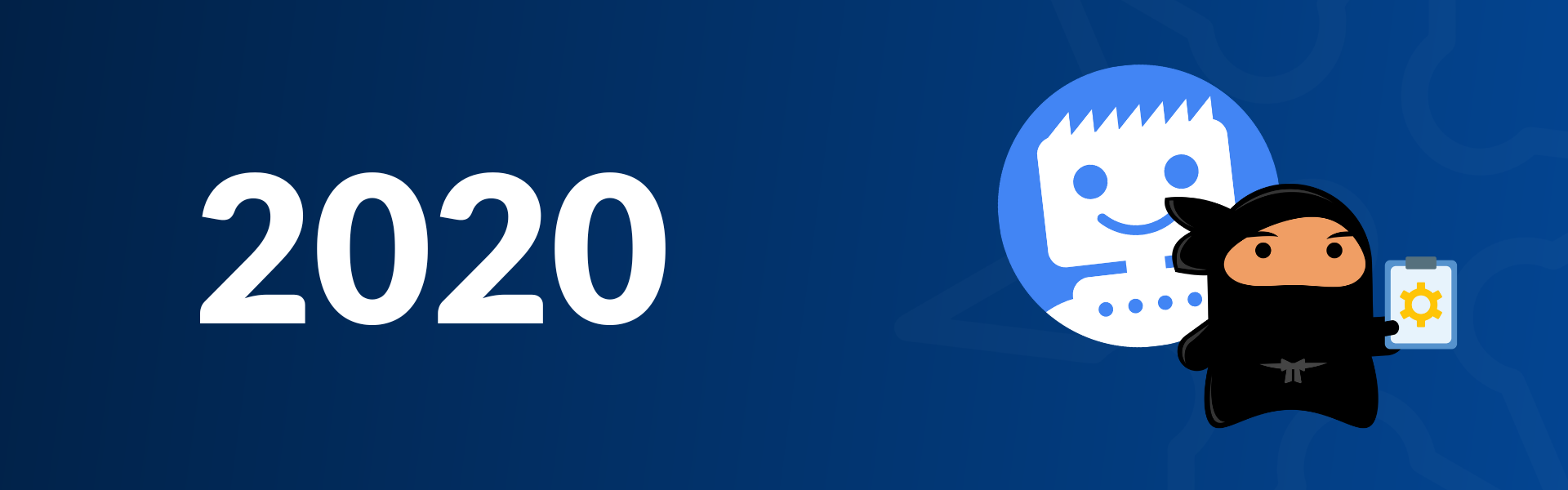 A header image for the 2022 section of the Google algorithm history. The text reads "2020" and has Google's search robot logo as well as a ninja