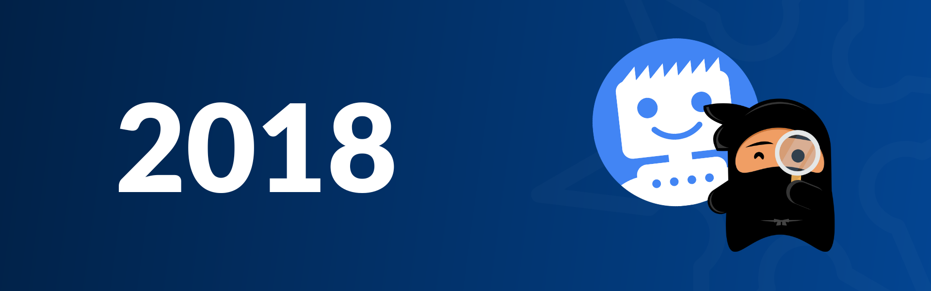A header image for the 2022 section of the Google algorithm history. The text reads "2018" and has Google's search robot logo as well as a ninja