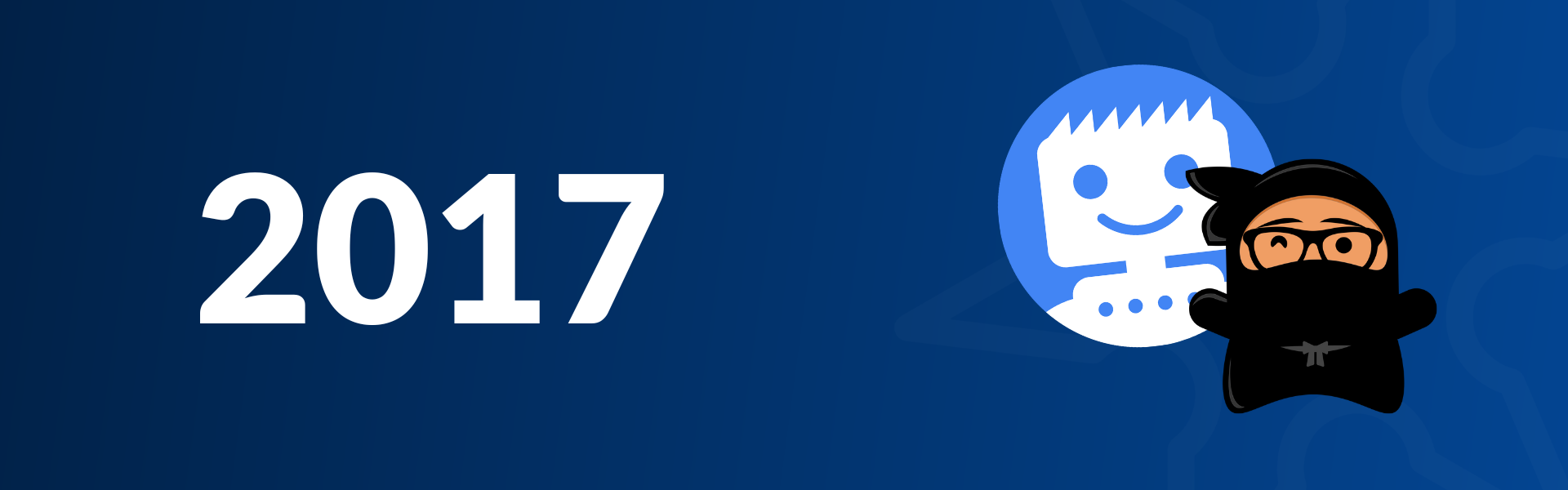 A header image for the 2022 section of the Google algorithm history. The text reads "2017" and has Google's search robot logo as well as a ninja