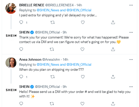 Example of comments on SHEIN's X account