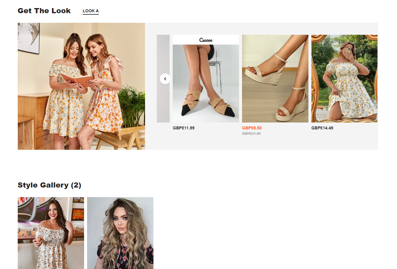Screenshot of the "Get the Look" section on the SHEIN website
