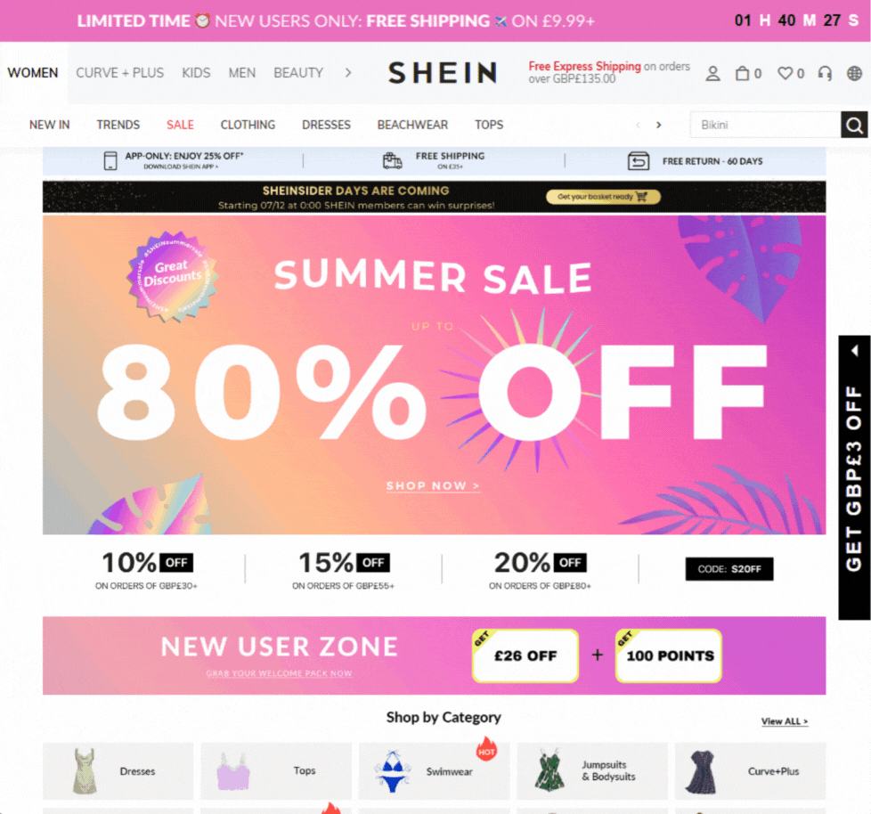 Gif of the SHEIN categories