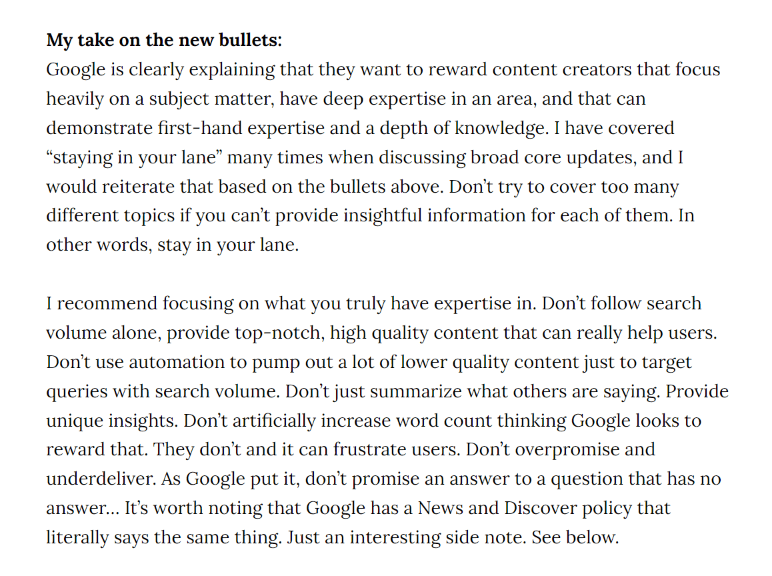 Screenshot from Glenn Gabe's post: Google’s Helpful Content Update Introduces A New Site-wide Ranking Signal Targeting “Search engine-first Content”, and It’s Always Running