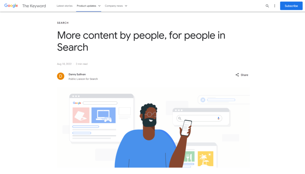 Screenshot of Google's Helpful Content Update announcement blog post.