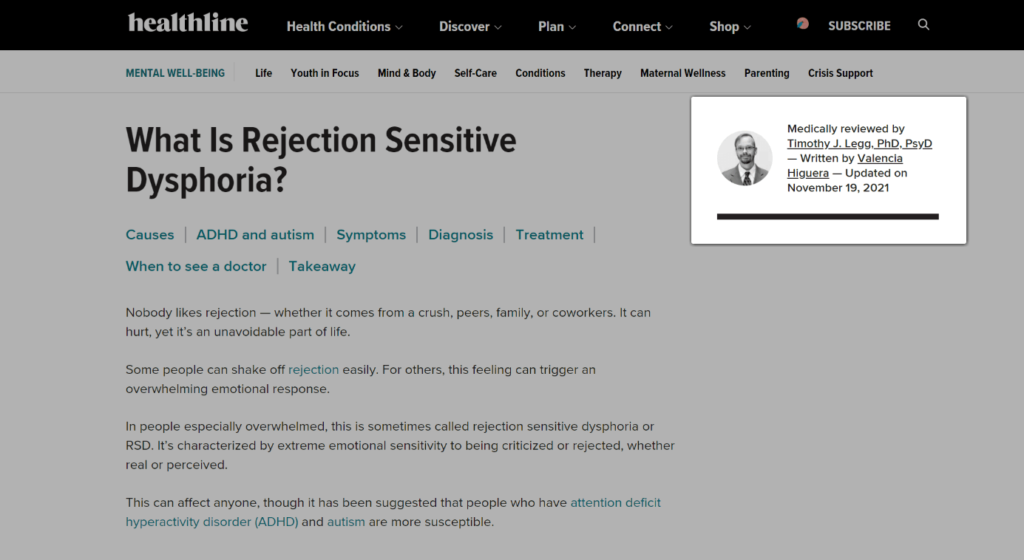 Screenshot of the an article from the Heathline website.