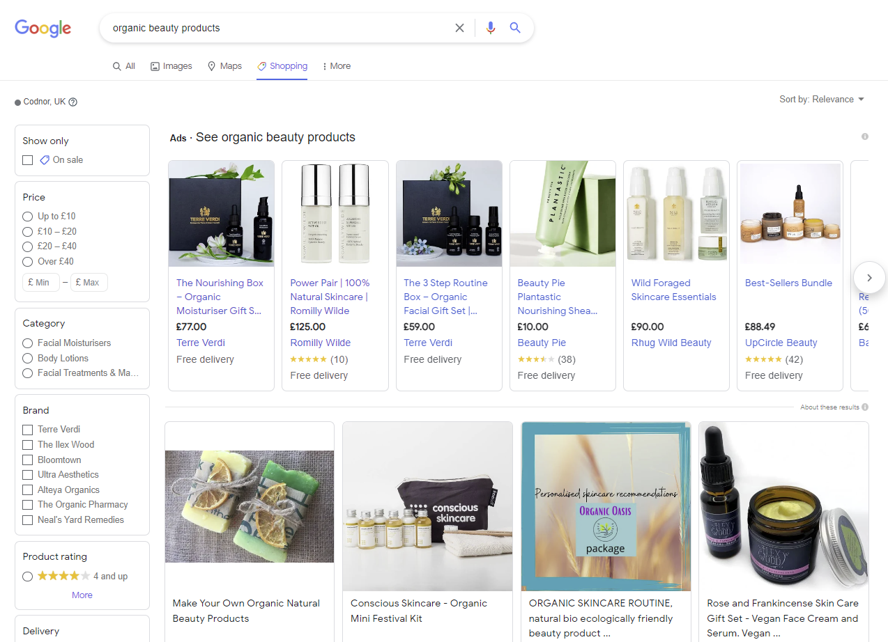 Screenshot of Google Shopping