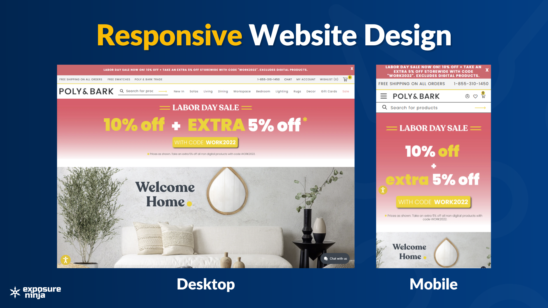 Screenshot of a website on desktop and on mobile