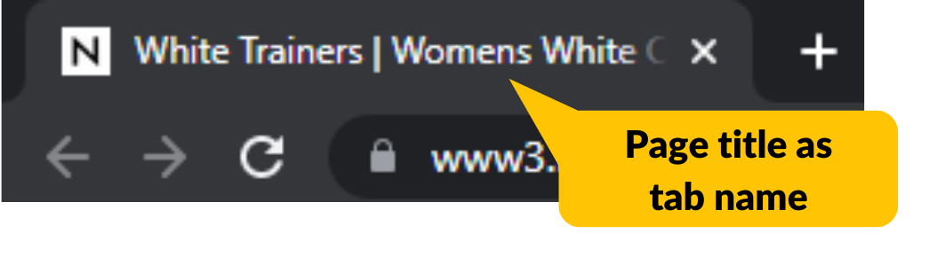 Screenshot of the title text in a tab. Text reads: page title as tab name