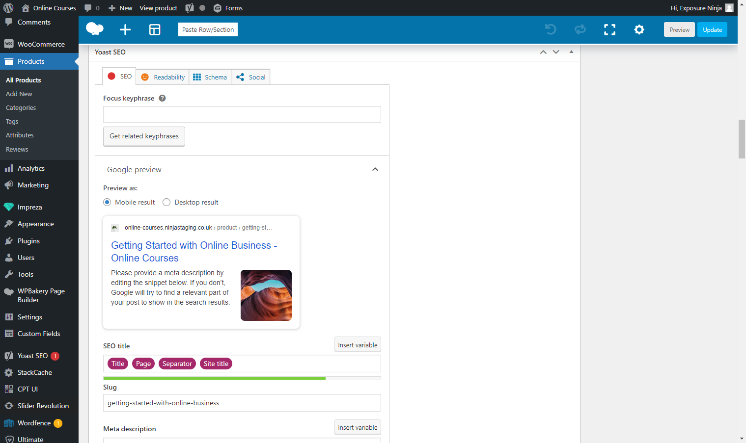 Screenshot of the Yoast metadata boxes