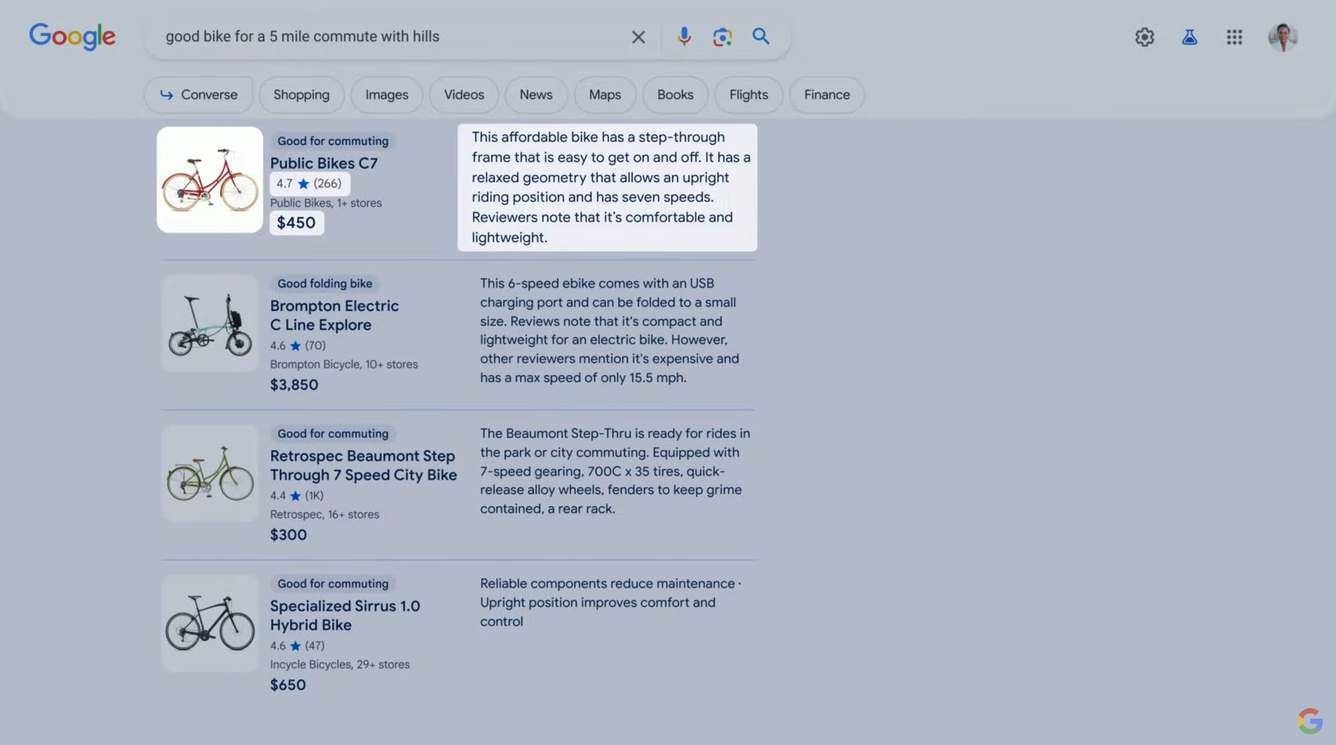Screenshot of reviews in Google AI shopping results