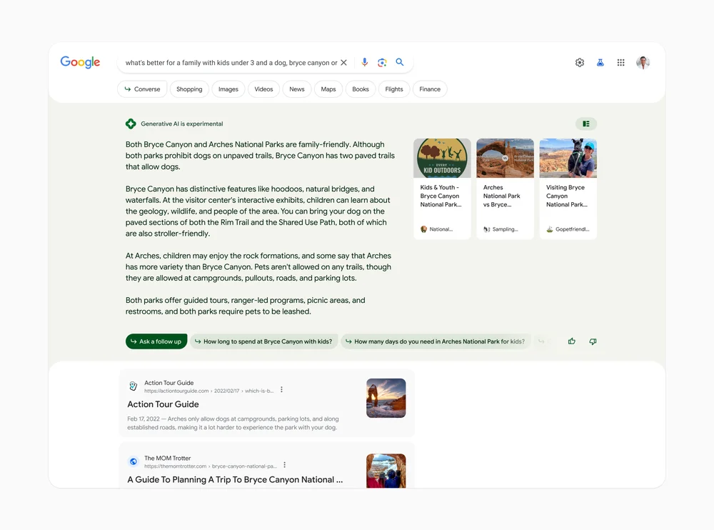 Screenshot of one of Google's AI responses in search