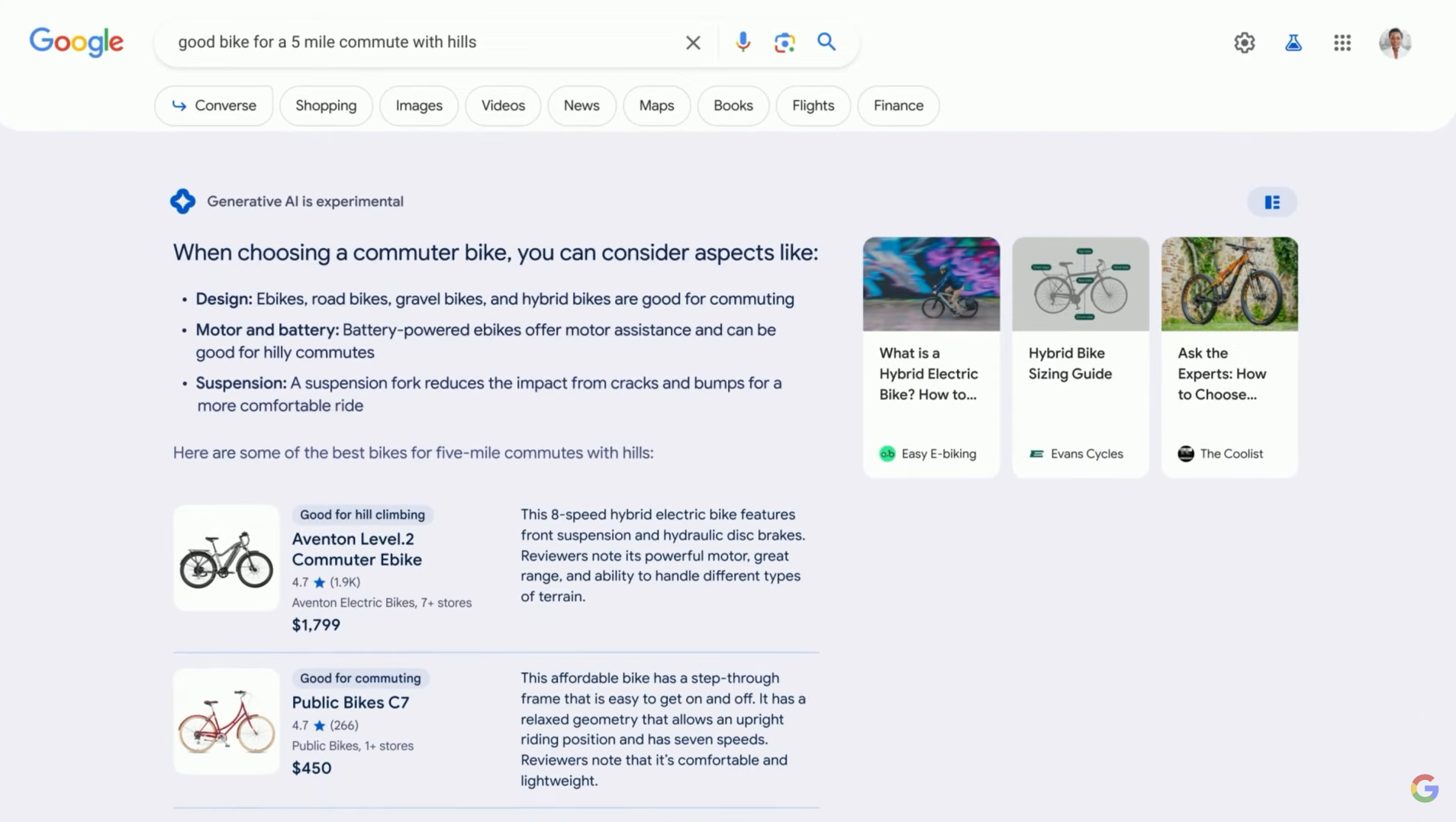 Screenshot of Google's AI search results for shopping questions