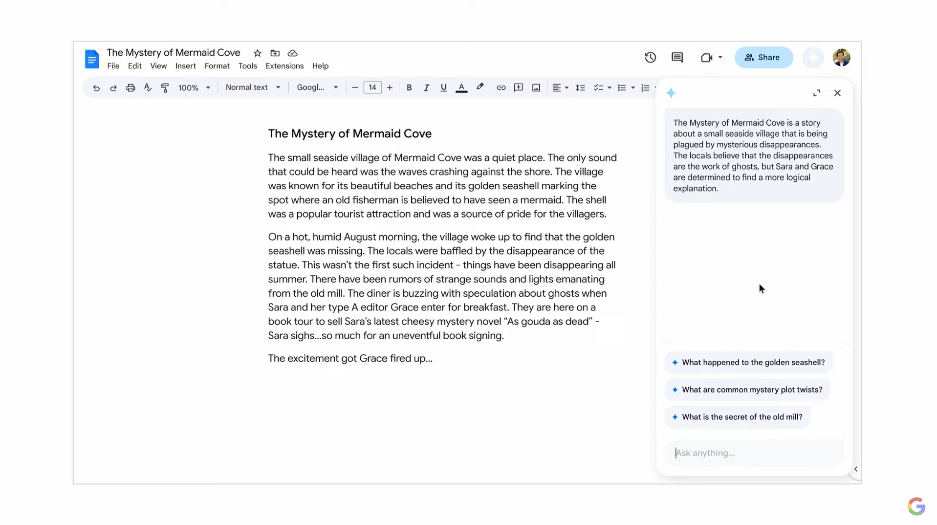 Screenshot of Google Sidekick being used in Docs