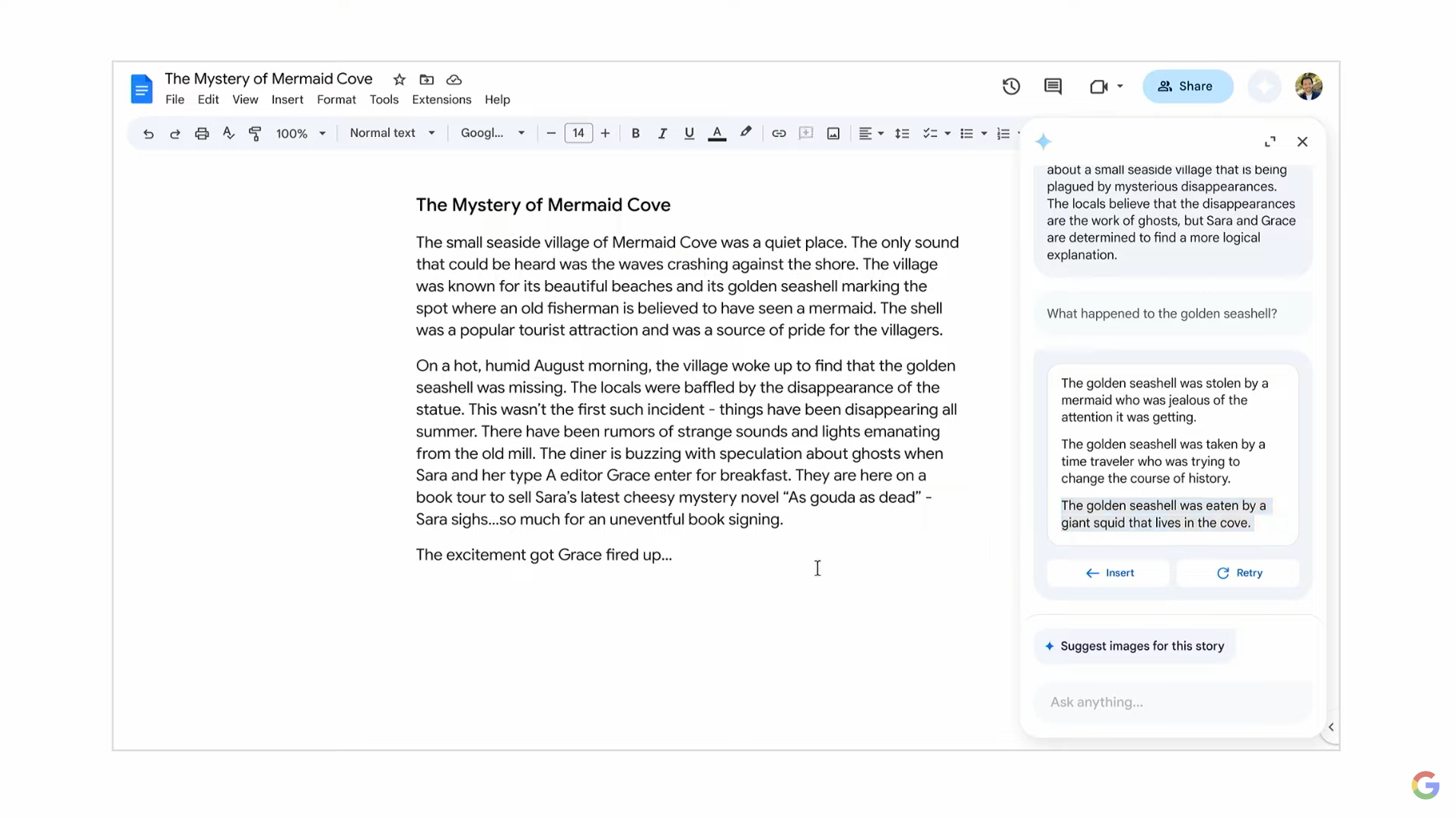 Screenshot of suggested prompts in Google Sidekick