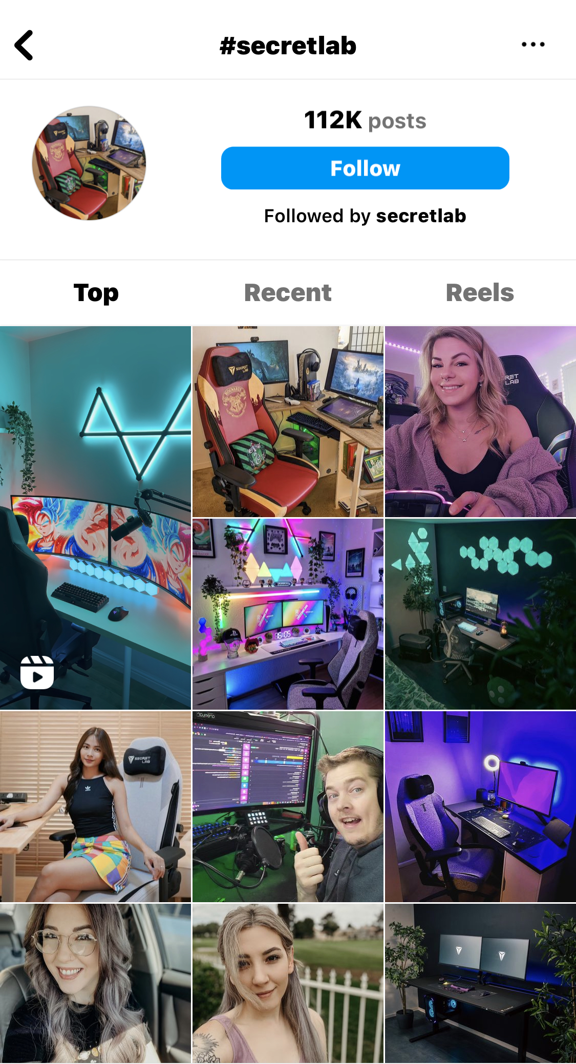 Screenshot of the secretlab hashtag on Instagram