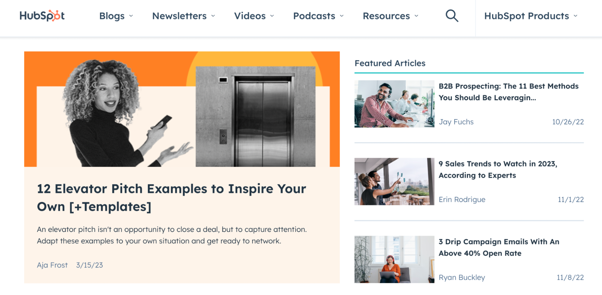 Screenshot from the Hubspot website