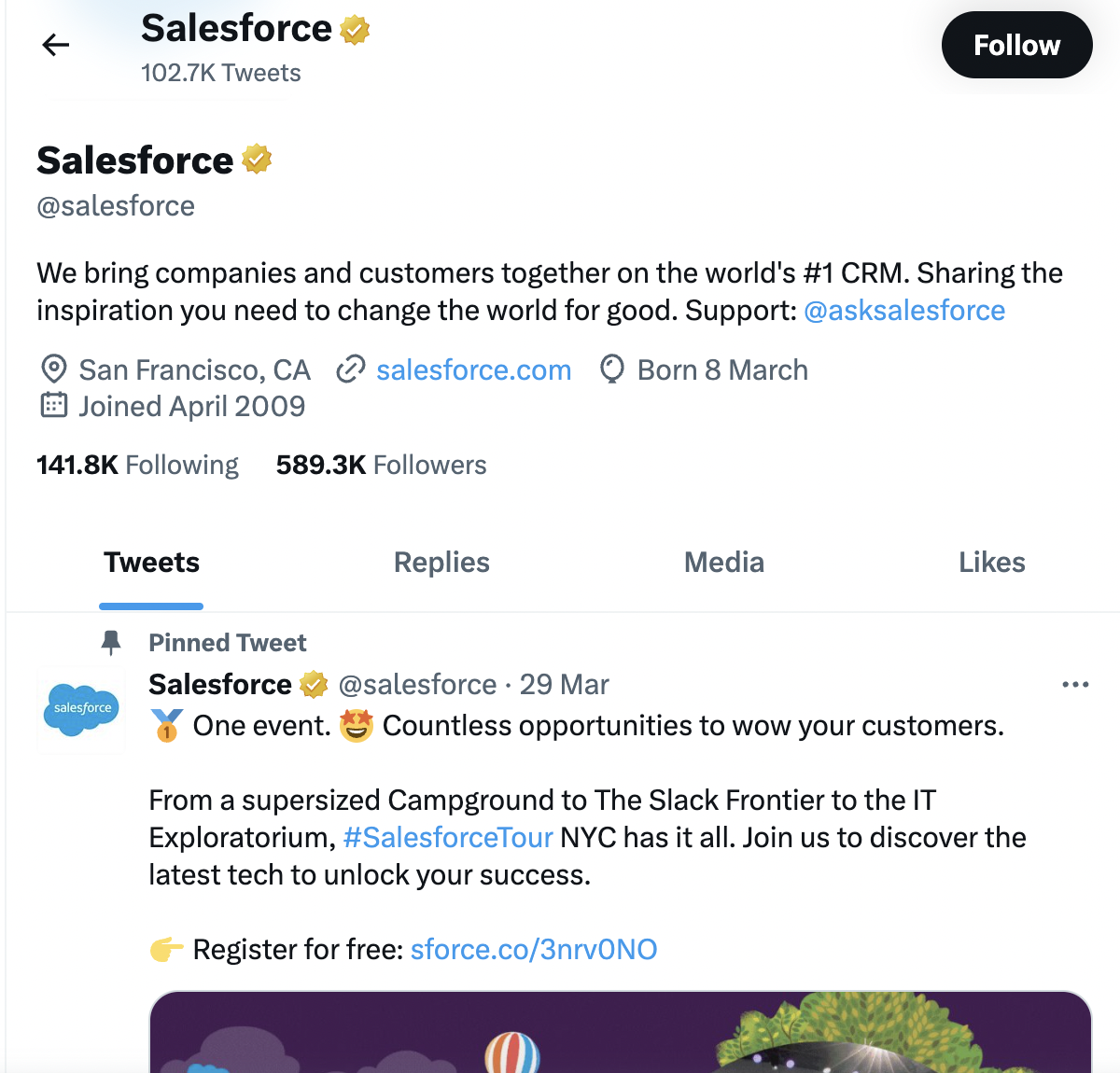 Screenshot of Salesforce's Twitter profile
