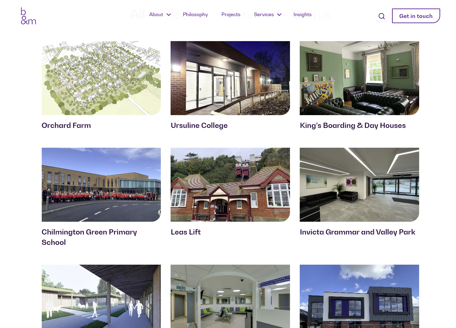 Screenshot of some of the projects B&M have worked on