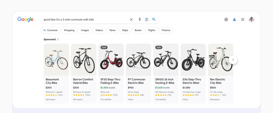 An example of how shopping ads will look in Google’s SGE