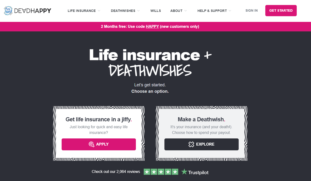 Screenshot of the Dead Happy website