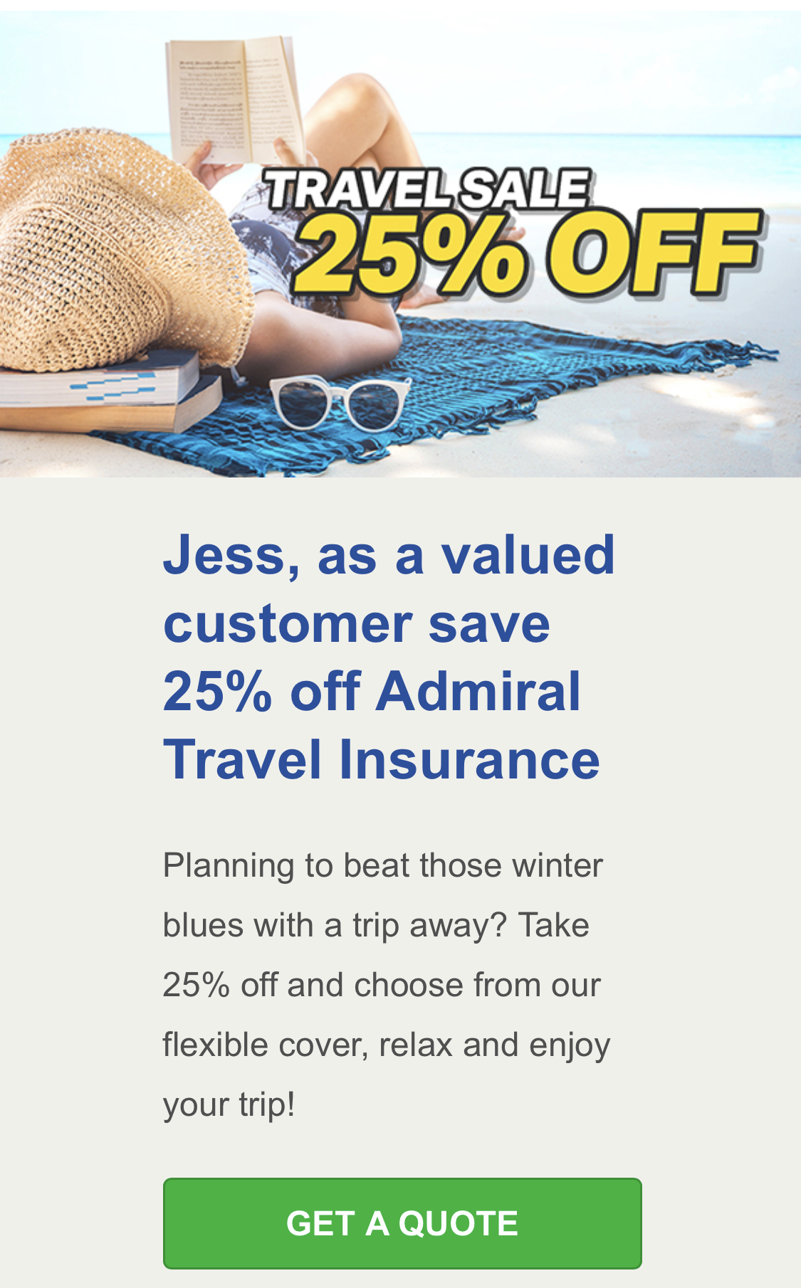 Screenshot of an email from Admiral
