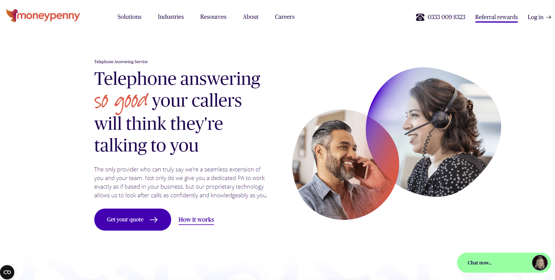 Screenshot of the Moneypenny homepage