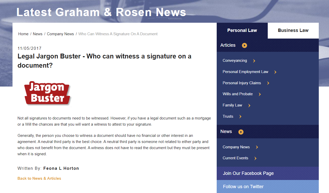 Screenshot of a Graham and Rosen blog