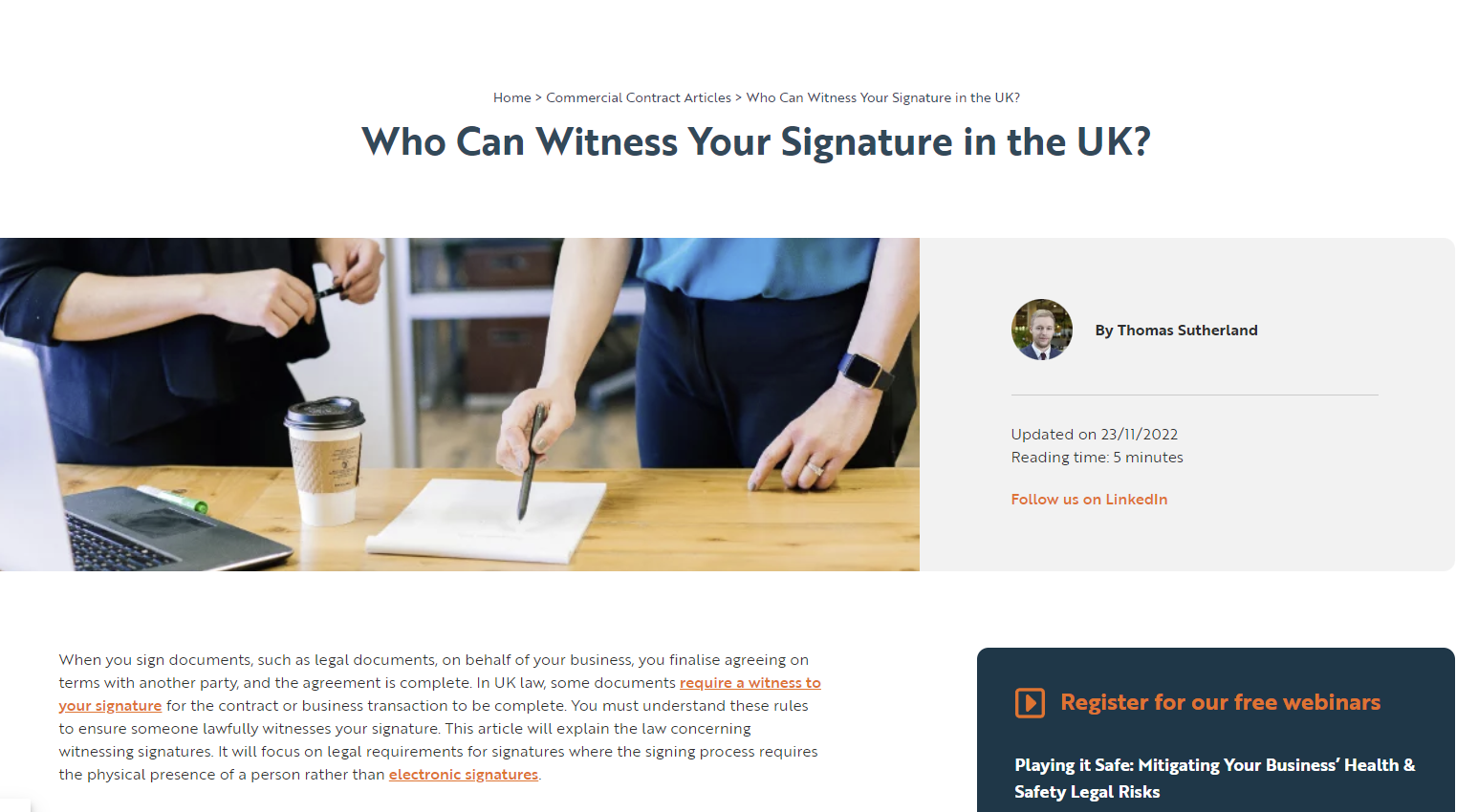Screenshot of a blog from Legal Vision