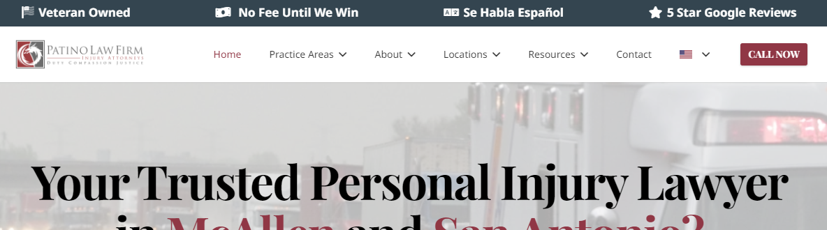 Screenshot of the Patino law Firm homepage