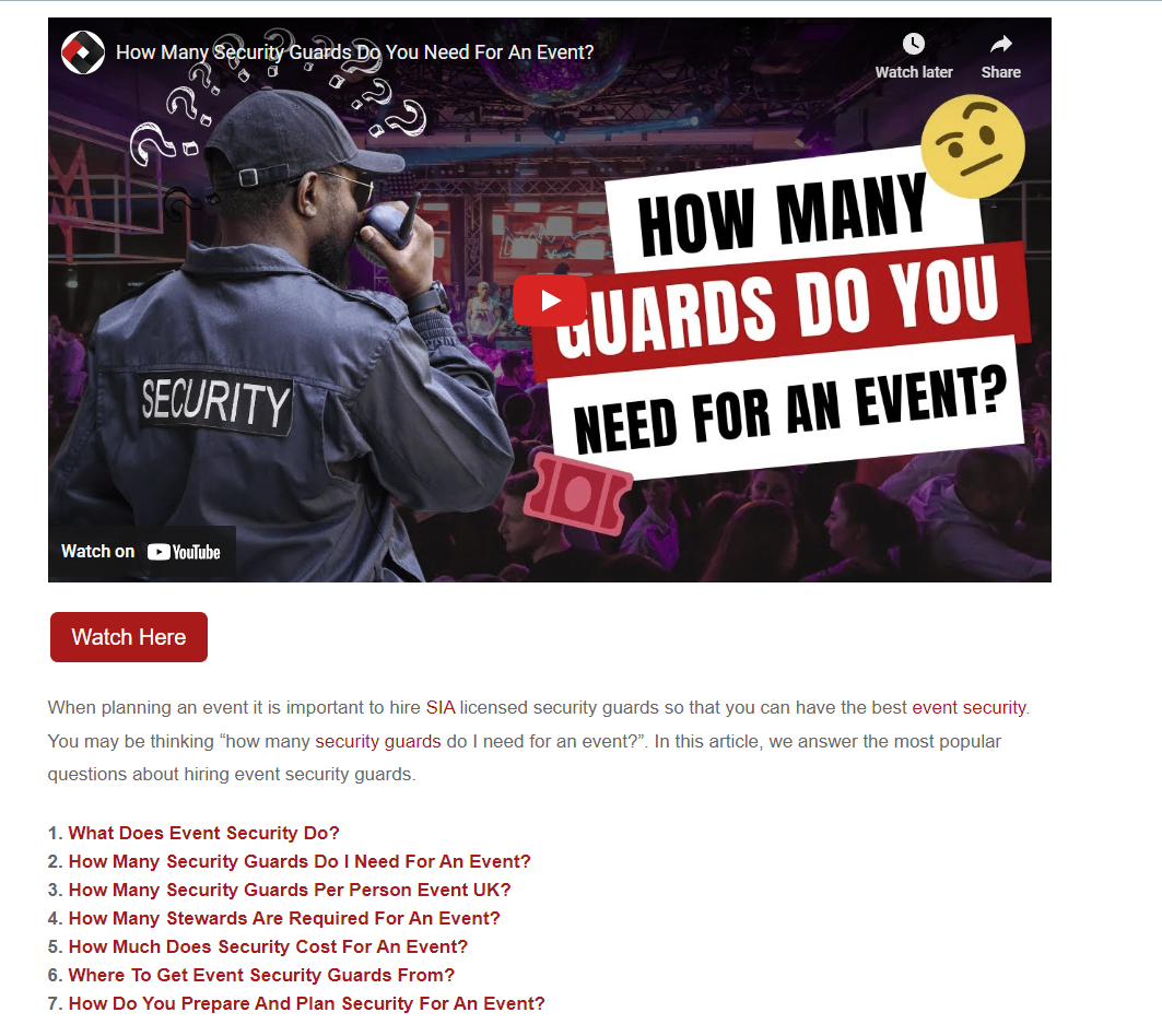Screenshot of a blog from Region Security Guarding