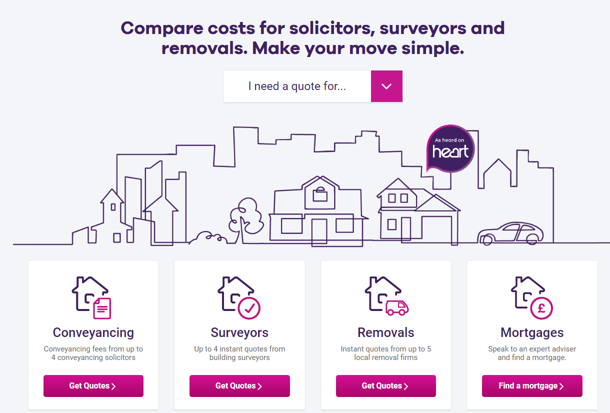 Screenshot of the simply moving homepage