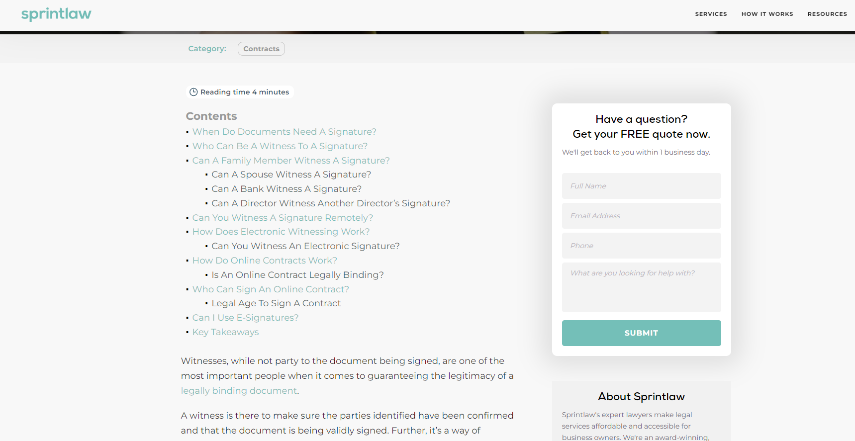 Screenshot of a Sprint Law blog