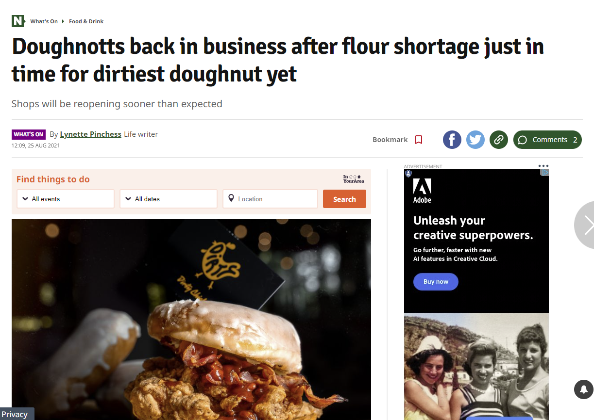 Screenshot of a business being featured in a local publication