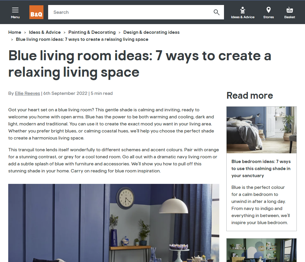 Screenshot of a blog on the B&Q website