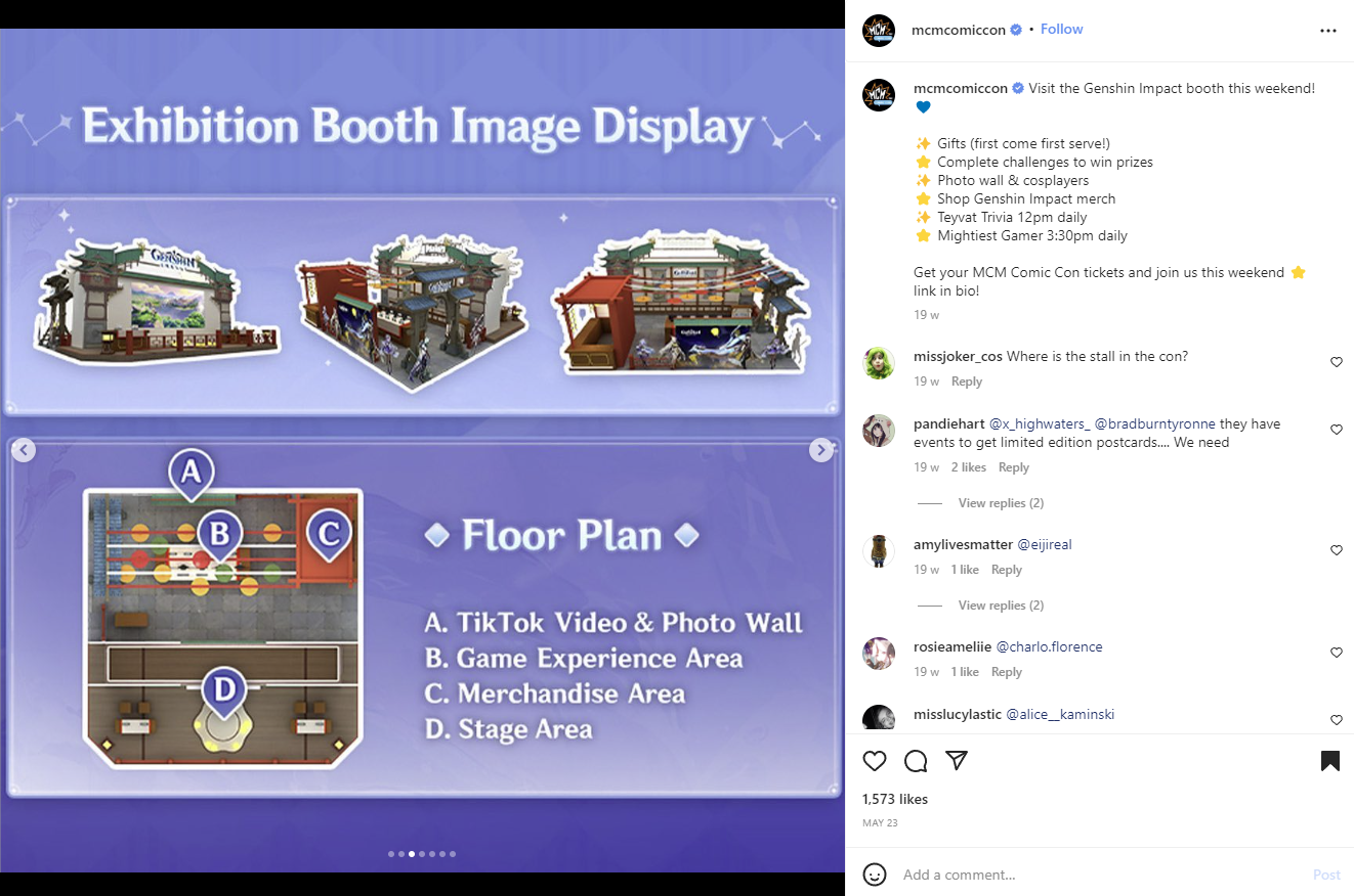 Illustration of the Genshin Impact booth floor plan at MCM London May 2022
