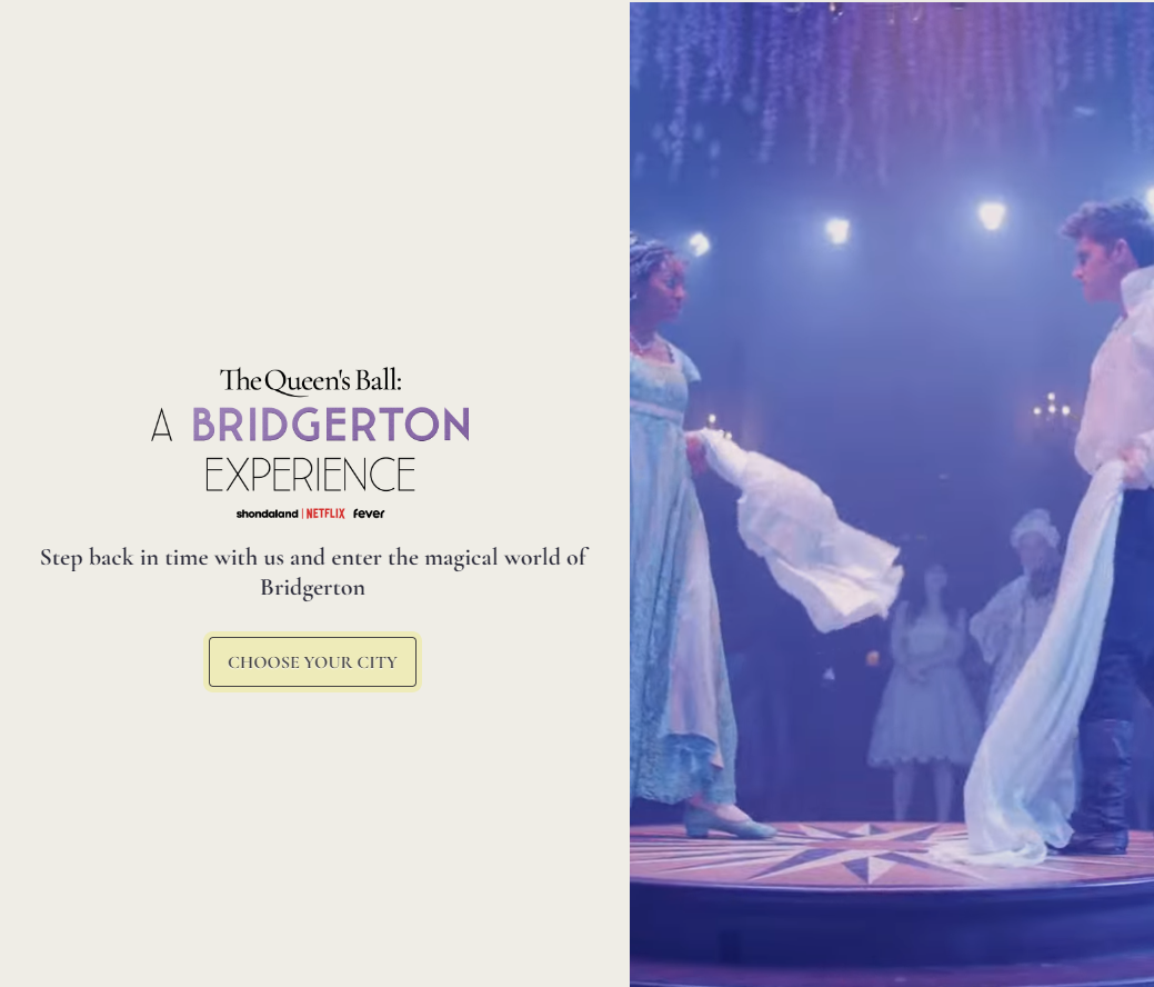 Screenshot of the "A Bridgerton Experience" website