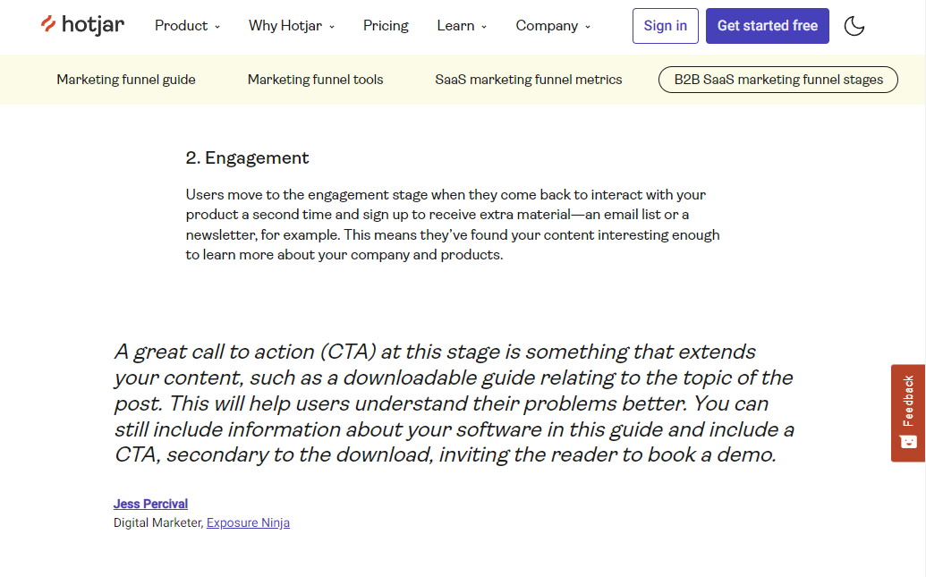 Screenshot of a backlink from Hotjar