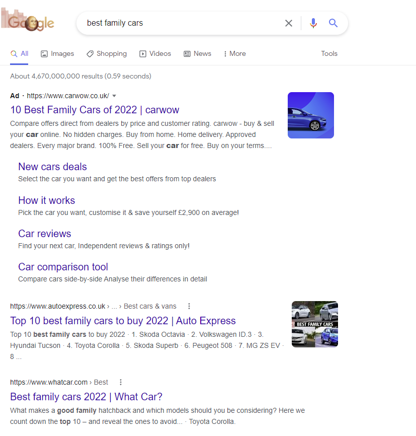 Screenshot of Google search results