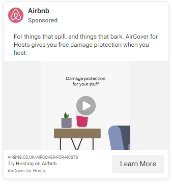 Screenshot of an Airbnb facebook ad