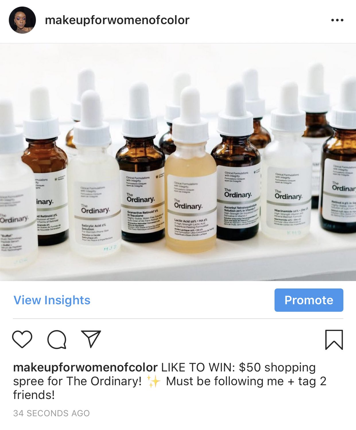 Screenshot of a makeup giveaway