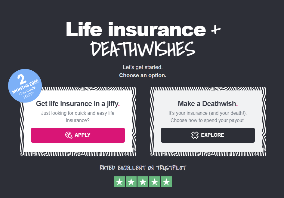 Screenshot of the CTAs on the DeadHappy website