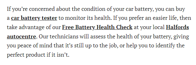Screenshot of a CTA on the Halfords website